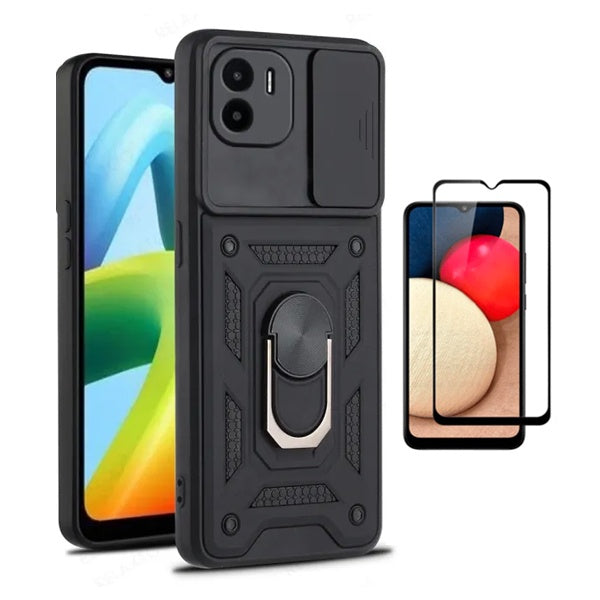 Kit Película de Vidro Temperado Gorilasglass + Capa de Proteção Militar Magnética Janela Gift4Me Para Xiaomi Redmi A2 - Preto