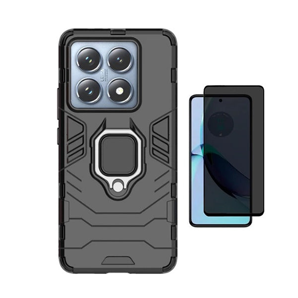 Kit Película de Vidro Temperado Privacidade + Capa de Proteção Militar Magnética Gift4Me Para Xiaomi 14T - Preto