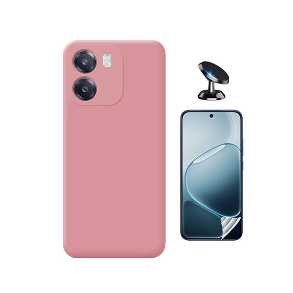 Kit Película Protectora de Hydrogel Frente + Capa Proteção Silicone + Suporte Magnético GIFT4ME Para Oppo A6 4G - Rosa