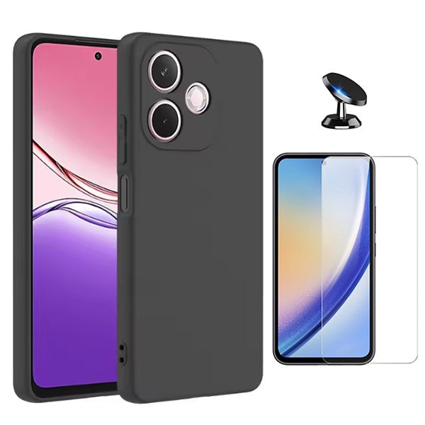 Kit Vidro Temperado Cleargorilasglass + Capa Proteção Silicone + Suporte de Carro GIFT4ME Para Oppo A5 Pro 4G - Preto