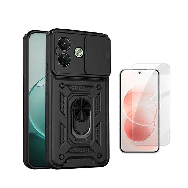 Kit Vidro Temperado Cleargorilasglass + Capa de Proteção Militar Magnética Janela GIFT4ME Para Xiaomi Redmi Note 17 Pro 5G - Preto