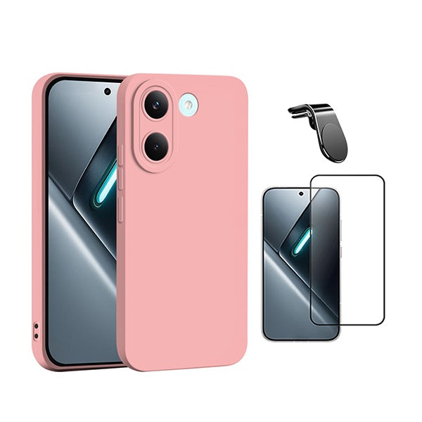 Kit Película de Vidro Temperado Gorilasglass + Capa Proteção Silicone + Suporte Magnético L GIFT4ME Para Xiaomi Poco X8 Pro - Rosa