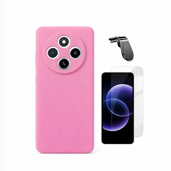 Kit Vidro Temperado Cleargorilasglass + Capa Proteção Silicone + Suporte Magnético L GIFT4ME Para Xiaomi Redmi 17C 4G - Rosa