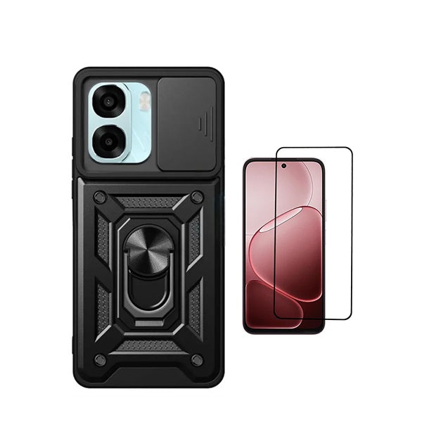 Kit Película de Vidro Temperado Gorilasglass + Capa de Proteção Militar Magnética Janela GIFT4ME Para Oppo A6 - Preto