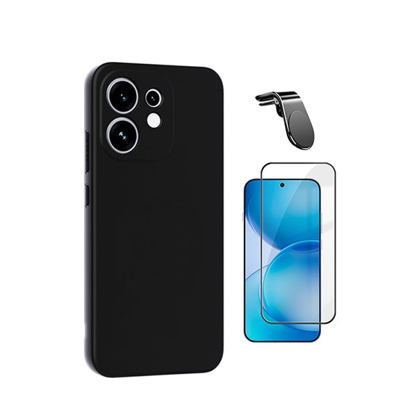 Kit Película de Vidro Temperado Gorilasglass + Capa Proteção Silicone + Suporte Magnético L GIFT4ME Para Oppo Reno16 - Preto