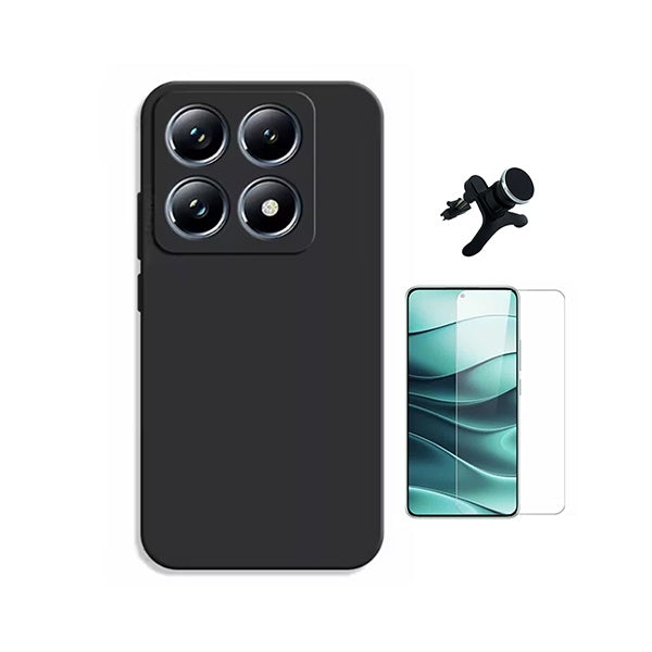 Kit Vidro Temperado Cleargorilasglass + Capa Proteção Silicone + Suporte Reforçado de Carro GIFT4ME Para Xiaomi 15T 5G - Preto