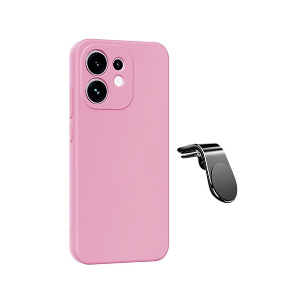 Kit Suporte de Carro Magnético L + Capa Proteção Silicone GIFT4ME Para Oppo Reno16 - Rosa