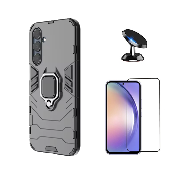 Kit Película de Vidro Temperado Gorilasglass + Capa de Proteção Militar Magnética + Suporte Magnético GIFT4ME Para Samsung Galaxy A56 5G - Preto