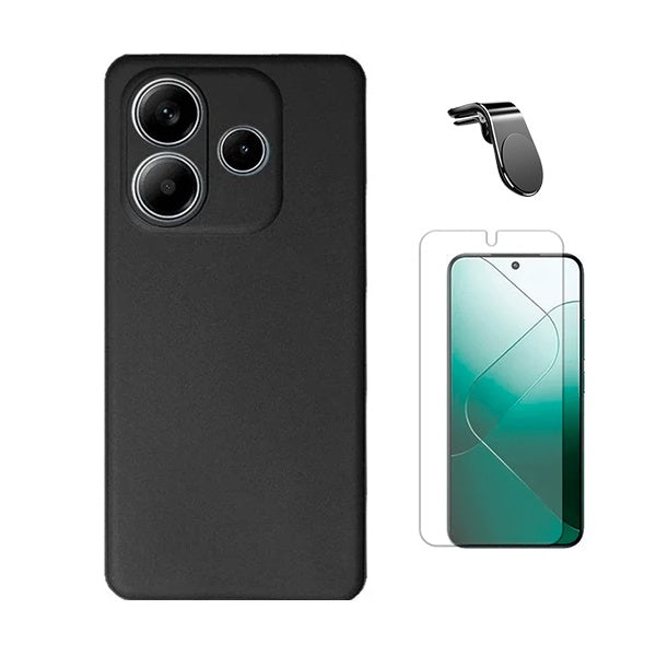 Kit Película Protectora de Hydrogel Frente + Capa Proteção Silicone + Suporte Magnético L Gift4Me Para Xiaomi Redmi Note 14 4G - Preto