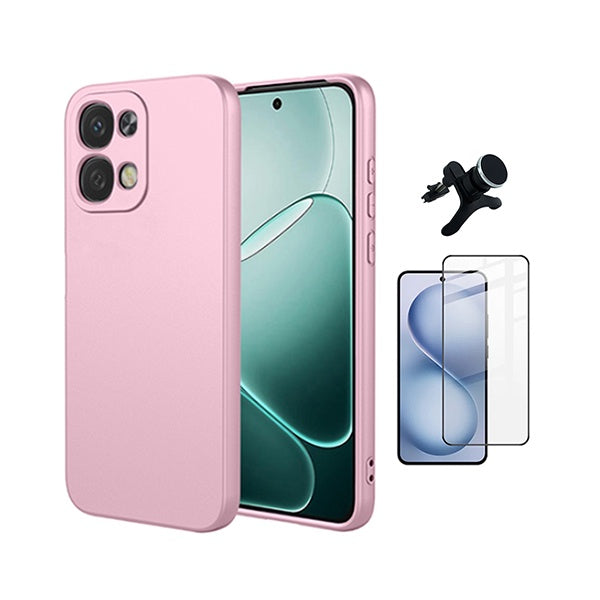 Kit Película de Vidro Temperado Gorilasglass + Capa Proteção Silicone + Suporte Reforçado de Carro GIFT4ME Para Oppo A6 Pro - Rosa