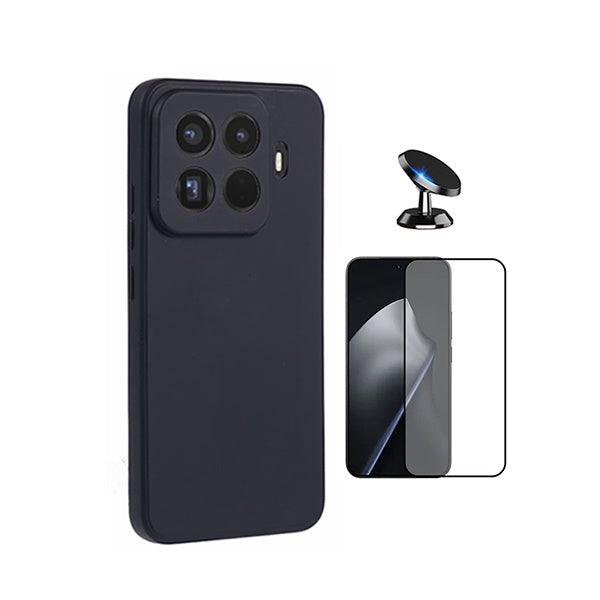Kit Película de Vidro Temperado Gorilasglass + Capa Proteção Silicone + Suporte Magnético GIFT4ME Para Xiaomi 15T Pro 5G - Preto
