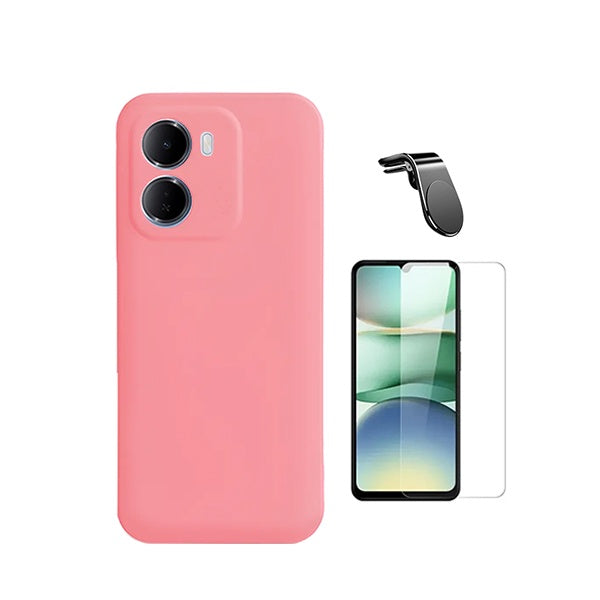 Kit Vidro Temperado Cleargorilasglass + Capa Proteção Silicone + Suporte Magnético L GIFT4ME Para Xiaomi Redmi 15a - Rosa