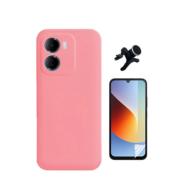 Kit Película Protectora de Hydrogel Frente + Capa Proteção Silicone + Suporte Reforçado de Carro GIFT4ME Para Xiaomi Redmi 15a - Rosa