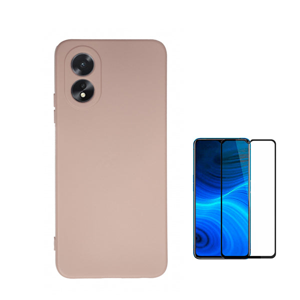 Kit Película de Vidro Temperado GOrilasGlass + Capa Proteção Traseira Silicone GIFT4ME para Oppo A18 - Rosa