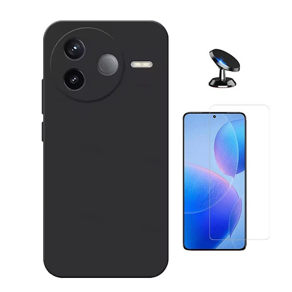Kit Vidro Temperado Cleargorilasglass + Capa Proteção Silicone + Suporte de Carro GIFT4ME Para Xiaomi Poco F7 Pro - Preto