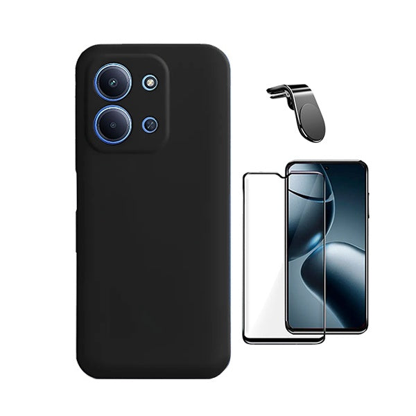 Kit Película de Vidro Temperado Gorilasglass + Capa Proteção Silicone + Suporte Magnético L GIFT4ME Para Xiaomi Poco C85 - Preto