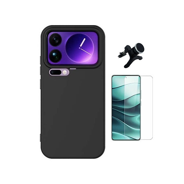 Kit Vidro Temperado Cleargorilasglass + Capa Proteção Silicone + Suporte Reforçado de Carro GIFT4ME Para Xiaomi 17 Pro 5G - Preto