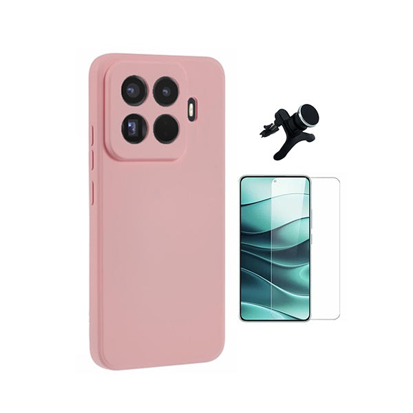 Kit Vidro Temperado Cleargorilasglass + Capa Proteção Silicone + Suporte Reforçado de Carro GIFT4ME Para Xiaomi 15T Pro 5G - Rosa