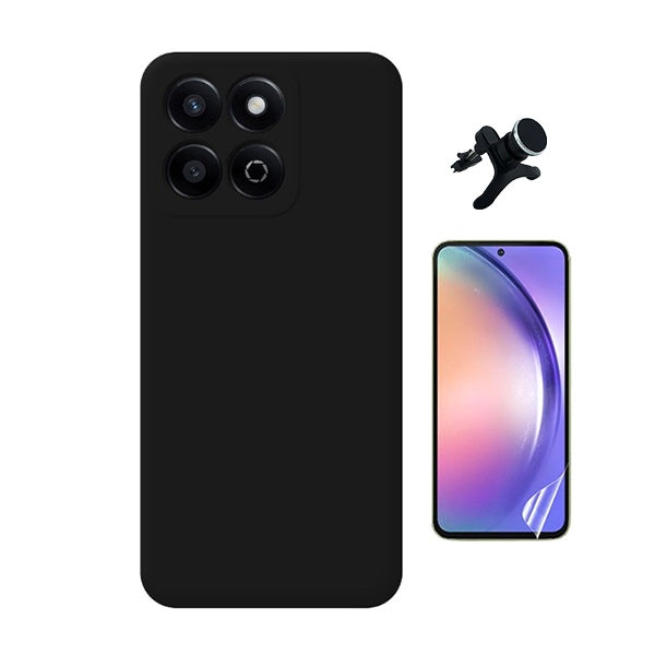 Kit Película Protectora de Hydrogel Frente + Capa Proteção Silicone + Suporte Reforçado de Carro Gift4Me Para Honor 200 Smart 5G - Preto