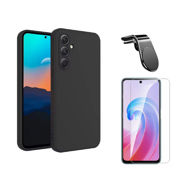 Kit Vidro Temperado Cleargorilasglass + Capa Proteção Silicone + Suporte Magnético L GIFT4ME Para Samsung Galaxy A36 5G - Preto