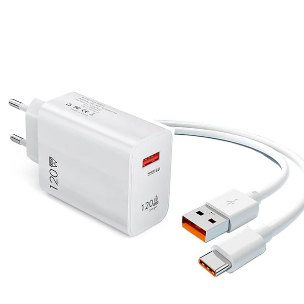 Kit Base de Carga Ultra Rápida 120W USB-A + Cabo Type-A to Type-C GIFT4ME Compativel Com Xiaomi - Branco