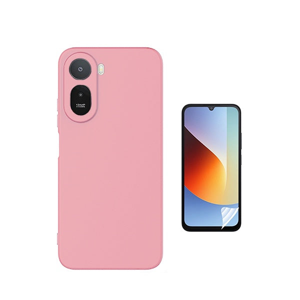 Kit Película Protectora de Hydrogel Frente + Capa Proteção Silicone GIFT4ME Para Xiaomi Redmi A7 Pro 4G - Rosa