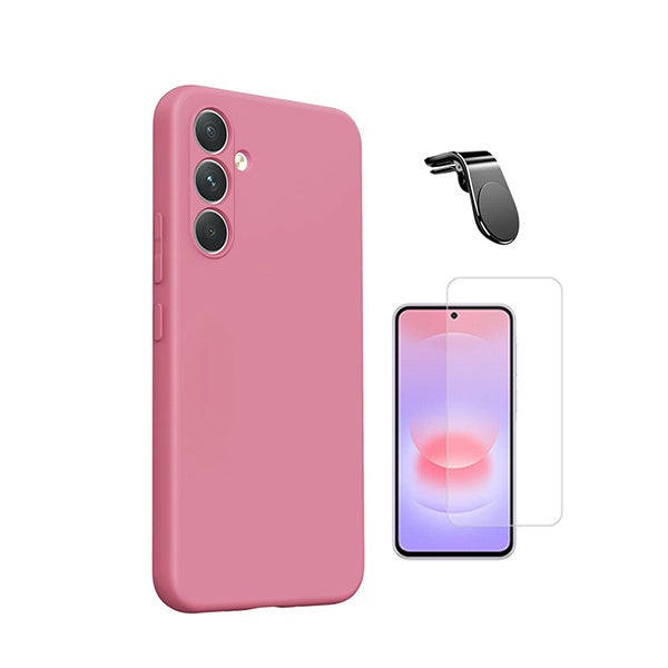 Kit Vidro Temperado Cleargorilasglass + Capa Proteção Silicone + Suporte Magnético L GIFT4ME Para Samsung Galaxy A27 - Rosa