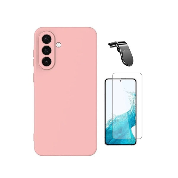 Kit Vidro Temperado Cleargorilasglass + Capa Proteção Silicone + Suporte Magnético L GIFT4ME Para Samsung Galaxy A57 5G - Rosa