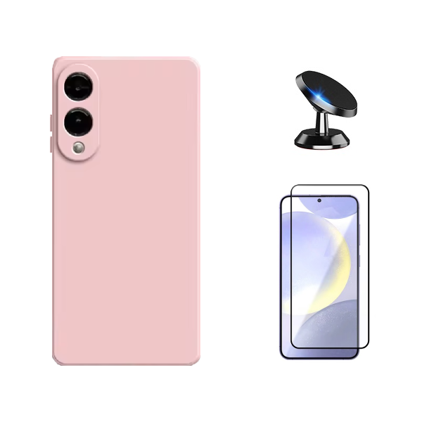 Kit Película de Vidro Temperado Gorilasglass + Capa Proteção Silicone + Suporte Magnético Gift4Me Para Samsung Galaxy S25 Edge - Rosa