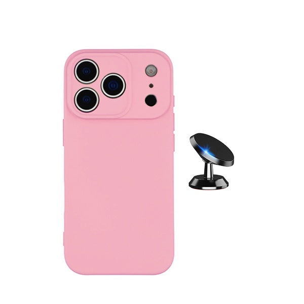 Kit Suporte Magnético + Capa Proteção Silicone GIFT4ME Para Apple iPhone 18 Pro - Rosa