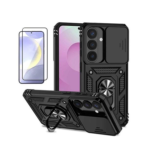 Kit Película de Vidro Temperado Gorilasglass + Capa de Proteção Militar Magnética Janela GIFT4ME Para Samsung Galaxy S26 - Preto