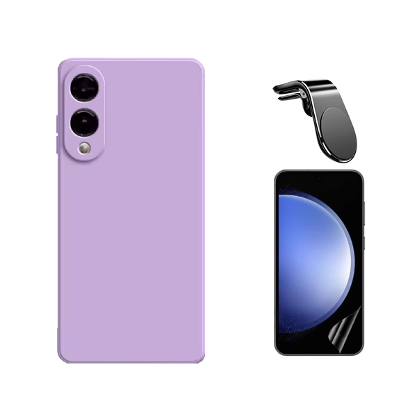 Kit Película Protectora de Hydrogel Frente + Capa Proteção Silicone + Suporte Magnético L GIFT4ME Para Samsung Galaxy S25 Edge - Roxo