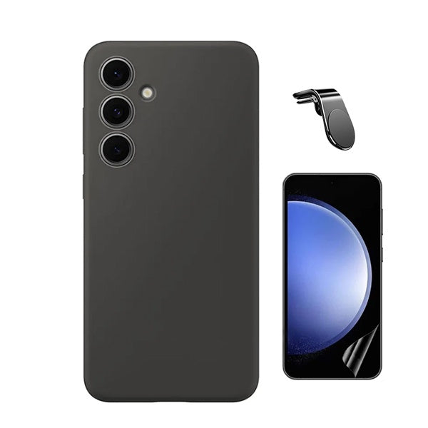 Kit Película Protectora de Hydrogel Frente + Capa Proteção Silicone + Suporte Magnético L Gift4Me Para Samsung Galaxy S25 - Preto
