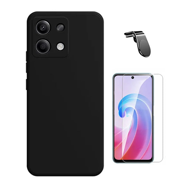 Kit Vidro Temperado Cleargorilasglass + Capa Proteção Silicone + Suporte Magnético L GIFT4ME Para Xiaomi Redmi Note 14S - Preto