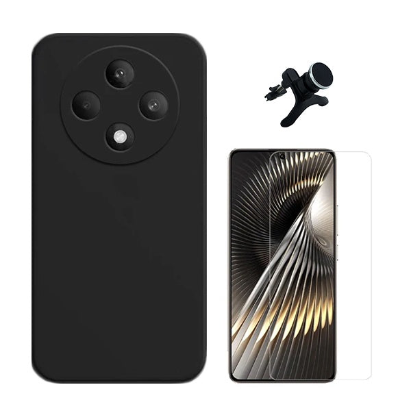 Kit Vidro Temperado Cleargorilasglass + Capa Proteção Traseira Silicone + Suporte Reforçado de Carro GIFT4ME Compativel Com Oppo Reno12 F 5G - Preto