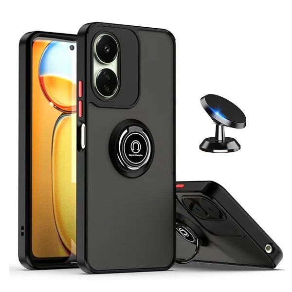 Kit Capa Anti-Impacto Clear com Anel + Suporte de carro GIFT4ME Para Oppo A98 5G - Transparente/Preto