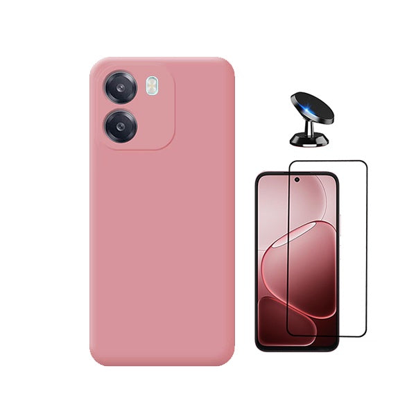 Kit Película de Vidro Temperado Gorilasglass + Capa Proteção Silicone + Suporte Magnético GIFT4ME Para Oppo A6 4G - Rosa