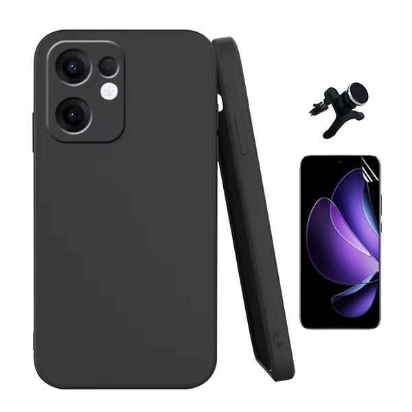 Kit Película Protectora de Hydrogel Frente + Capa Proteção Silicone + Suporte Reforçado de Carro GIFT4ME Para Oppo Reno13 F 4G - Preto