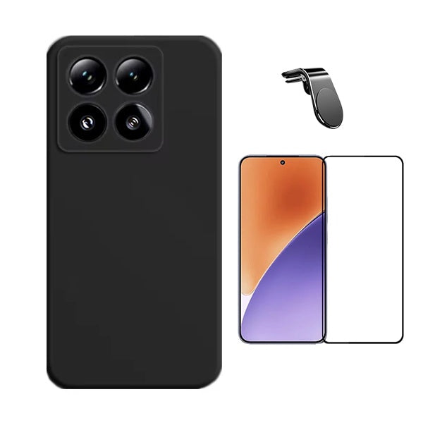 Kit Película de Vidro Temperado Gorilasglass Curvado + Capa Proteção Silicone + Suporte Magnético L Gift4Me Para Xiaomi 15 Pro - Preto