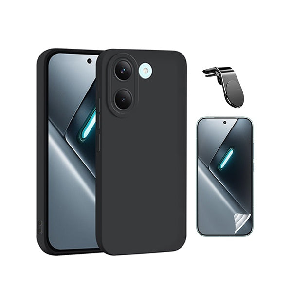 Kit Película Protectora de Hydrogel Frente + Capa Proteção Silicone + Suporte Magnético L GIFT4ME Para Xiaomi Poco X8 Pro - Preto