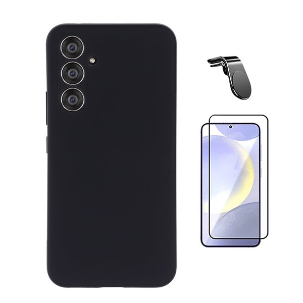 Kit Película de Vidro Temperado Gorilasglass + Capa Proteção Silicone + Suporte Magnético L Gift4Me Para Samsung Galaxy S24 FE - Preto