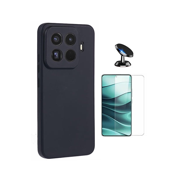 Kit Vidro Temperado Cleargorilasglass + Capa Proteção Silicone + Suporte de Carro GIFT4ME Para Xiaomi 15T Pro 5G - Preto