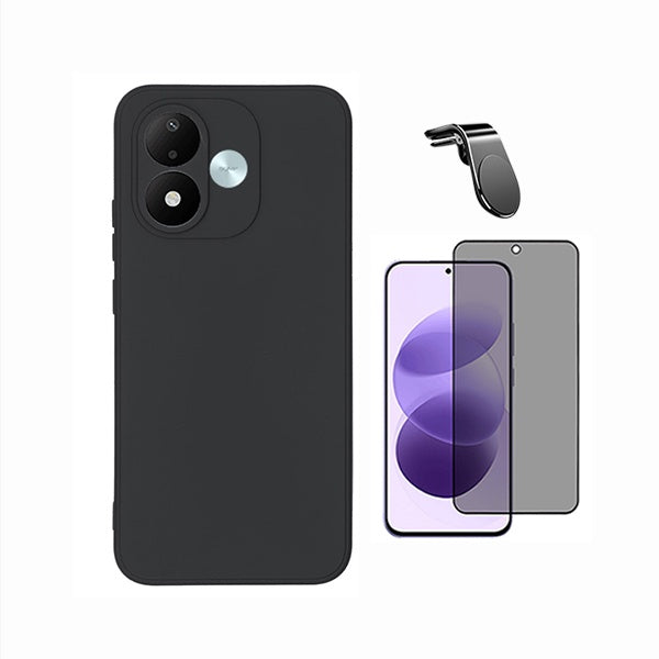 Kit Película de Vidro Temperado Privacidade + Capa Proteção Silicone + Suporte Magnético L GIFT4ME Para Xiaomi Redmi Note 17 4G - Preto