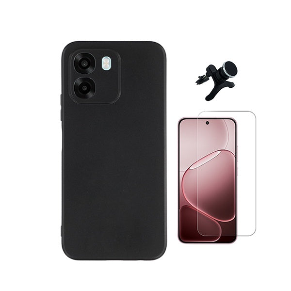 Kit Vidro Temperado Cleargorilasglass + Capa Proteção Silicone + Suporte Reforçado de Carro GIFT4ME Para Oppo A6 4G - Preto