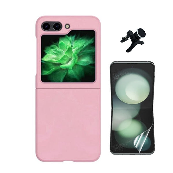 Kit Película Protectora de Hydrogel Frente + Capa Proteção Silicone + Suporte Reforçado de Carro Gift4Me Para Samsung Galaxy Z Flip6 - Rosa