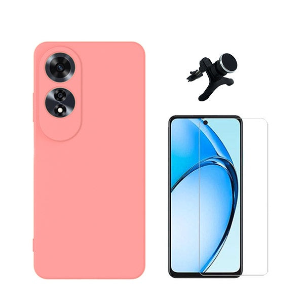 Kit Vidro Temperado Cleargorilasglass + Capa Proteção Traseira Silicone + Suporte Reforçado de Carro GIFT4ME Compativel Com Oppo A60 - Rosa