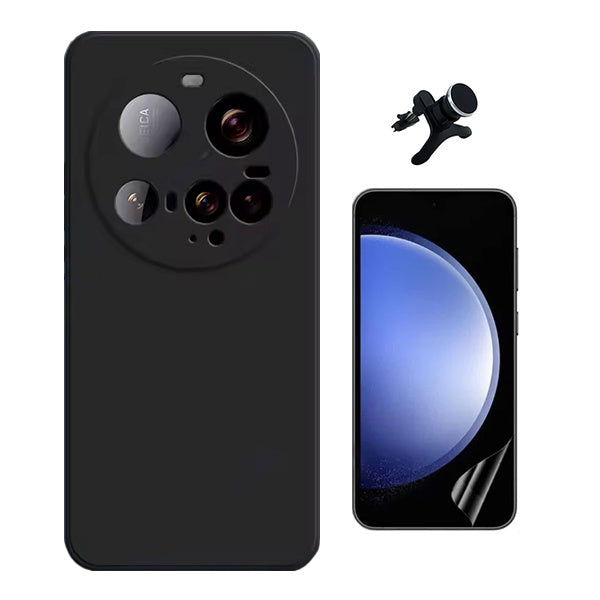 Kit Película Protectora de Hydrogel Frente + Capa Proteção Silicone + Suporte Reforçado de Carro GIFT4ME Para Xiaomi 15 Ultra - Preto