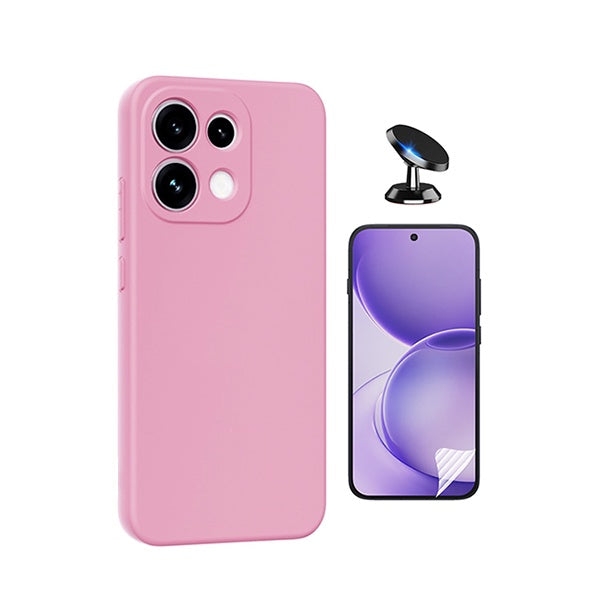 Kit Película Protectora de Hydrogel Frente + Capa Proteção Silicone + Suporte Magnético GIFT4ME Para Oppo Reno16 F 5G - Rosa