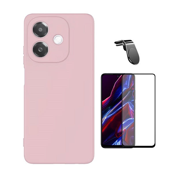 Kit Película de Vidro Temperado Gorilasglass + Capa Proteção Silicone + Suporte Magnético L Gift4Me Para Oppo A40M - Rosa