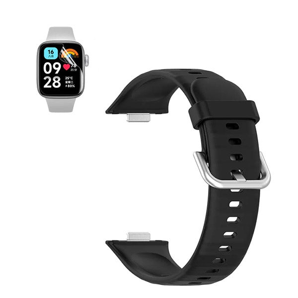 Kit Bracelete Silicone Com Fivela + Película de Hydrogel GIFT4ME Para Huawei Watch Fit 4 - Preto